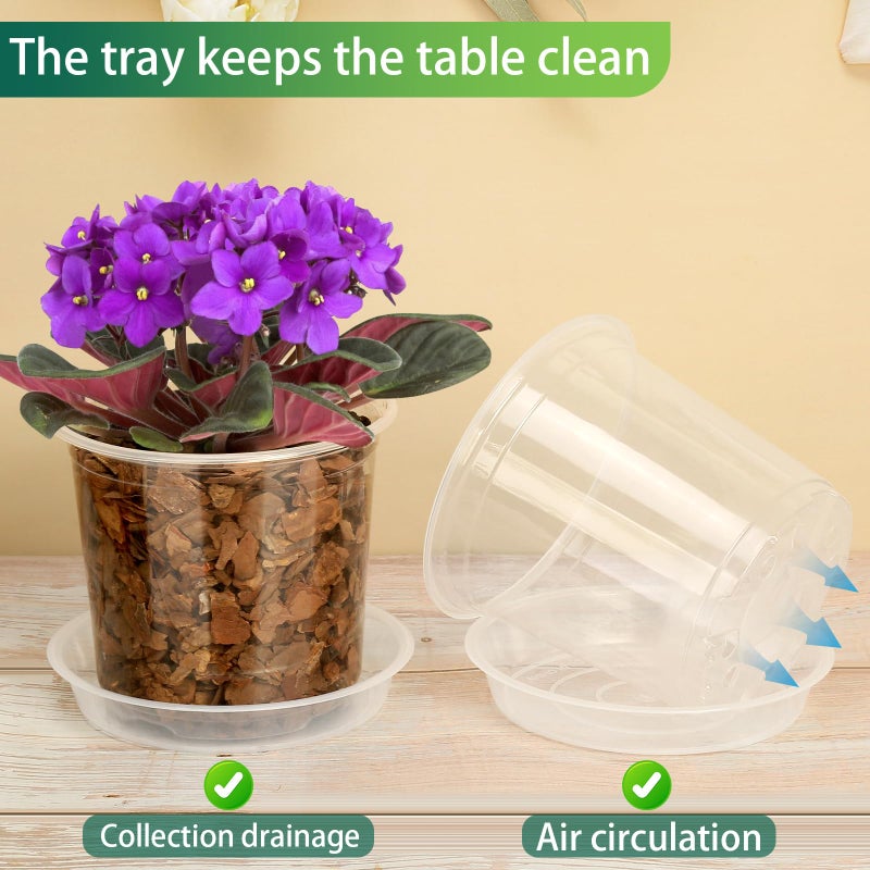HQAUT 24 Pack 7/6/5 Inch Clear Nursery Pots with Drainage and Saucers  Durable Clear Plant Pots  Plastic Nursery Pots for Plants  Seed Starting Pots(5+6+7 inch) - Image 2